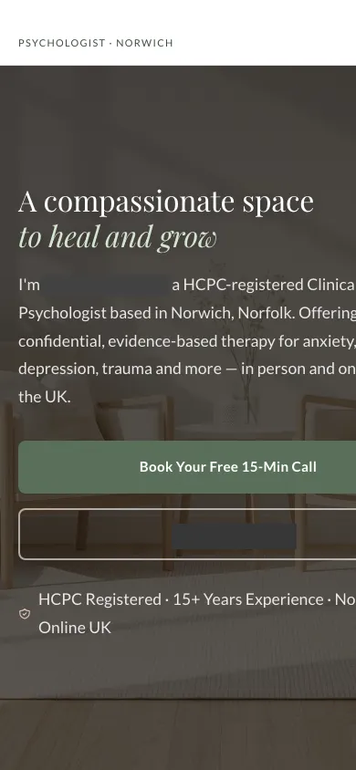 Clinical psychologist website on mobile