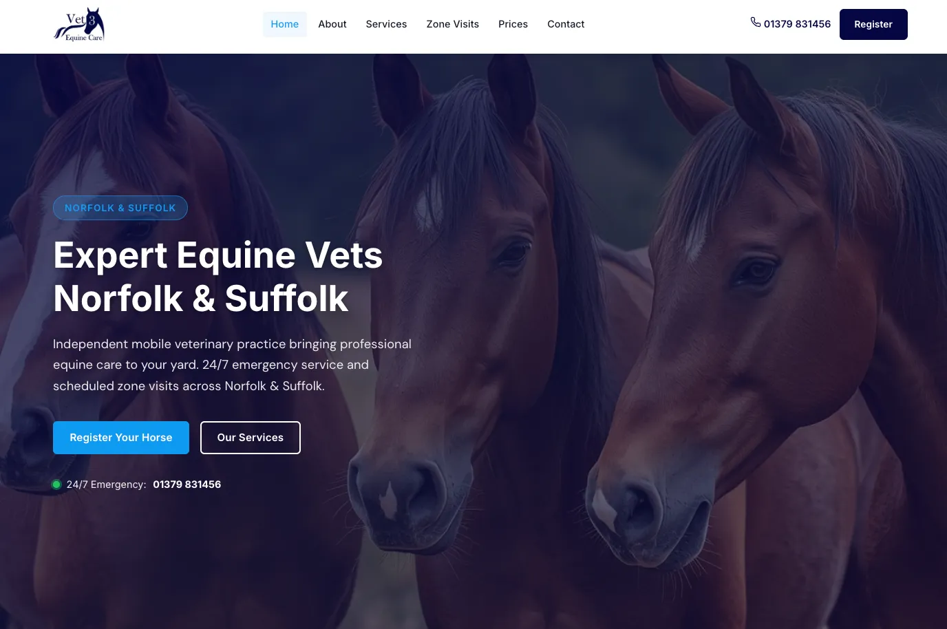 Vet3 Equine Care website